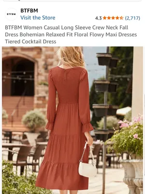 Women’s Long Sleeve Tiered Maxi Dress — Rust Crew Neck Fall Size Medium New thumbnail 3