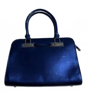 Vintage Blue Leather Satchel Handbag Designer Tote Shoulder Bag Structured Purse thumbnail 1