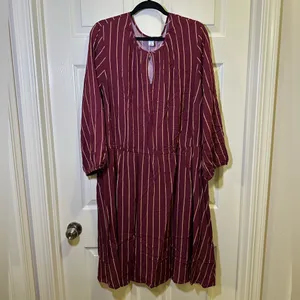 Old Navy Waist Defined Striped Keyhole Dress Plus Size 3X Long Sleeve Red Maroon thumbnail 2