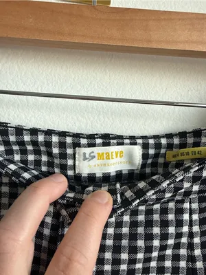 Anthropologie Maeve Gingham High Rise Ankle Trousers Black White Size 10 thumbnail 4