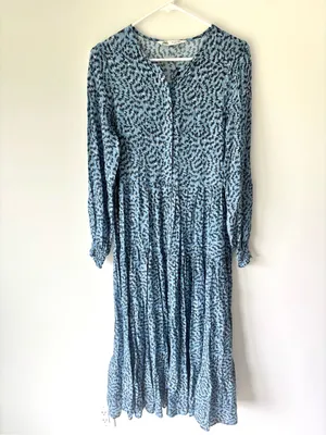 Zara The Angel Dress Blue Abstract Tiered Midi Dress Long Sleeves Flowy Boho thumbnail 3
