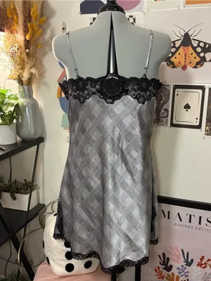 Jaclyn Smith Plaid Lace Slip Dress Nightgown Large thumbnail 5
