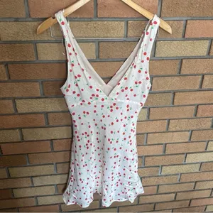 Zara Satin Cherry Print V Neck Mini Dress Size Small thumbnail 4