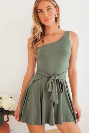 Sage Green Lulus Romper One Shoulder thumbnail 1