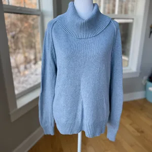 Jeanne Pierre Light Blue Cowl Neck Cotton Sweater Size Medium thumbnail 10