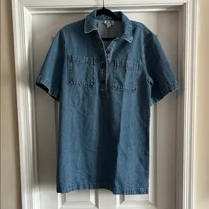 Future Collective Blue Denim Short Sleeve Polo Dress thumbnail 4
