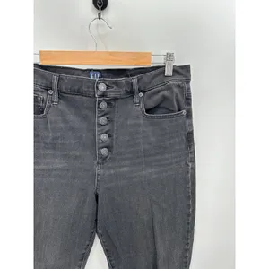 GAP Jeans Women 32 Black Denim True Skinny‎ Button Fly Raw Hem Cotton Blend thumbnail 4