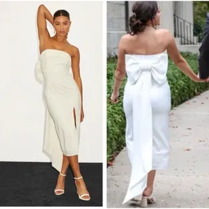 Lulus Fabulous Phenomenon White Strapless Bow Midi Dress Size XL Bridal Zip thumbnail 2