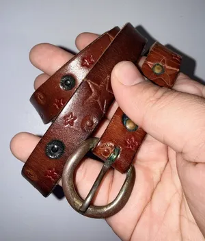 Tooled Leather Belt Red Stars Western Cowgirl Brown‎ Vtg Slim 37" Large thumbnail 1