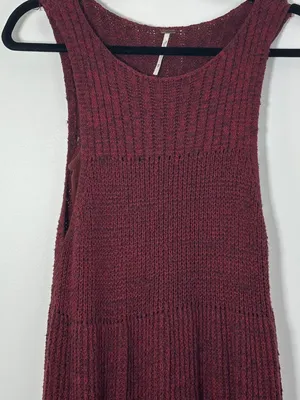 Free People Womens XS Waterfall Ruffle Knit Mini Sleeveless Dress Burgundy Combo thumbnail 4
