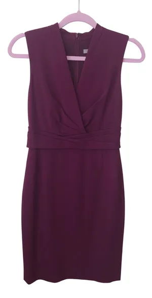 Classiques Entier Wedding Guest Dress Size 2 Purple Sleeveless Crossover Neckline Ponte Knit Midi thumbnail 1