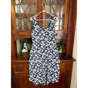 Pact Organic Cotton Floral Tie Back Fit and Flare Dress Navy Blue Large thumbnail 3