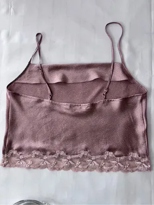 Vintage Victoria's Secret Y2K Satin Cowl Neck Cami Top Lace Trim Mauve Size L thumbnail 5