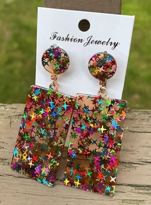 Multicolored Star Resin Rectangle Drop Earrings thumbnail 5