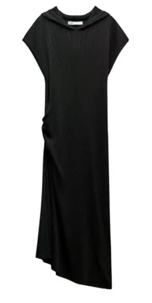 Zara Hooded Sleeveless Midi Dress Black Side Slit Sheer Size M/L NWT thumbnail 1