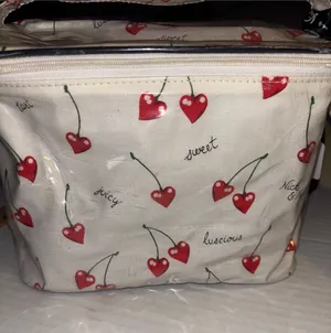 Nick & Nora Cherry Hearts Y2k Cosmetics Case With Matching Zip Pouch Vintage thumbnail 1