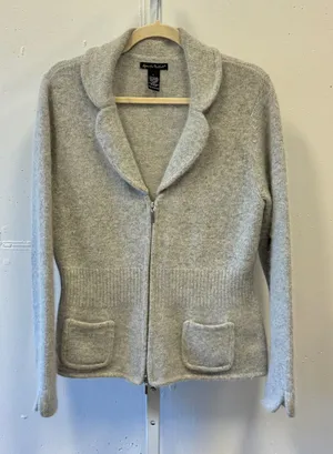 Alexandra Bartlett Angora Lambswool Blend Mohair Zip Front Cardigan Sweater Lg thumbnail 1