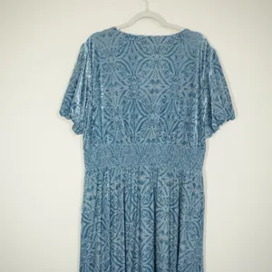 Baltic Born Size 2X Esmeralda Slate Blue Burnout Velvet Maxi Dress V-Neck Floral thumbnail 10