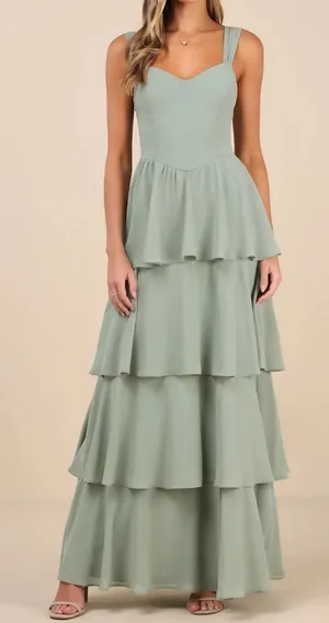 Lulus Carlynda Tiered Bustier Maxi Dress in Sage Brush thumbnail 1