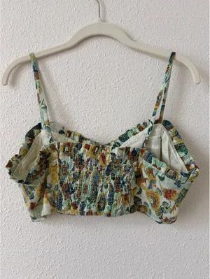 By Anthropologie Twist Crop Top Size Medium Bra Top Only Smocked Floral Ruffle thumbnail 2