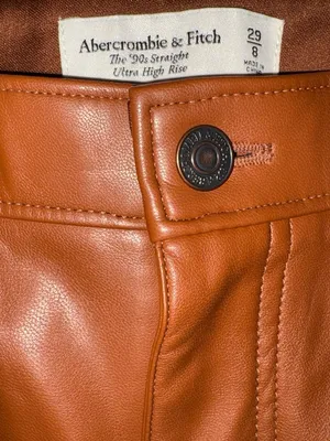 Abercrombie & Fitch Faux Leather Pants in Cognac Brown thumbnail 2