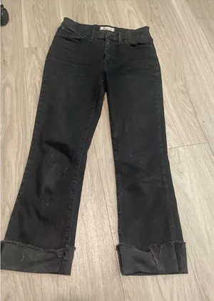 Madewell Black Wide-Leg Crop Jeans with Raw Hem thumbnail 1