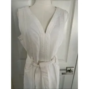 Sundance Poppy Denim Midi Dress Belted A-Line Pockets Boho, White, Size 12, NWOT thumbnail 7