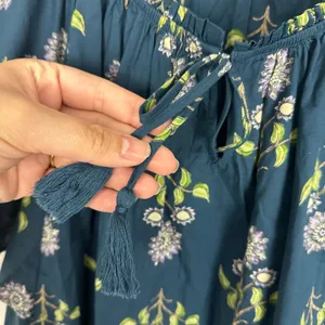 Old Navy Flutter Sleeve Tassel tie Boho Top Teal Floral Cotton Size Medium thumbnail 6