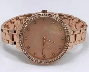 Ladies rose gold tone 40mm rhinestones MOP dial watch bracelet size 7.5” runs thumbnail 1