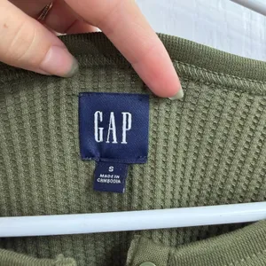 GAP Women's Green Waffle Knit Long Sleeve Henley cotton stretch casual shirt S thumbnail 4