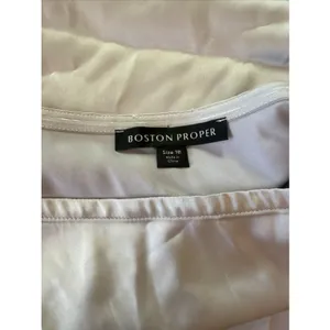 Boston Proper charmeuse‎ fringe one shoulder blouse Silver Shirt Boho Top Zip thumbnail 5