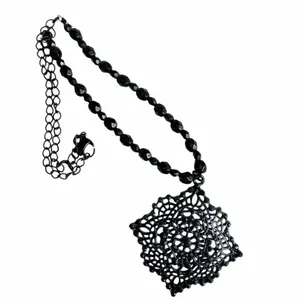 Avon Vintage Black Filigree Statement Necklace Gothic Lace Pendant thumbnail 5