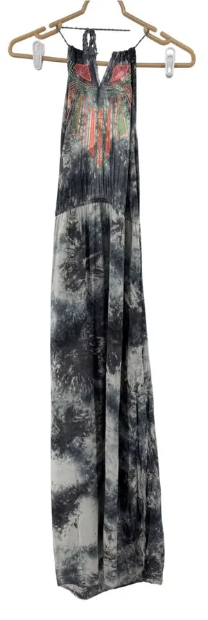 Flying Tomato halter open back Maxi Dress Gray Tie-Dye neon embroidered M summer thumbnail 1
