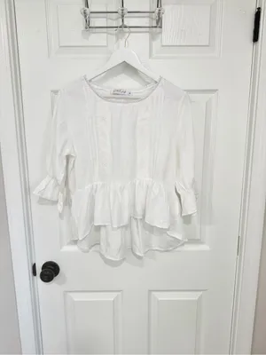 Petal & Pup White Coastal Cottage High Low Babydoll Romantic Blouse Medium Top thumbnail 7