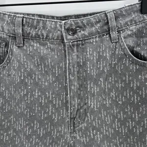 NWT Mango MNG Wide Leg Sequin Jeans Women's Sz 8‎ Gray Denim Rhinestone Festival thumbnail 4