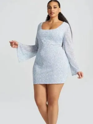 Gabrielle Union Fashion to Figure Dress 0 (XL/12) Blue Bell‎ Sleeve Oversized thumbnail 1