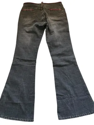 Dollhouse Vtg y2k low rise flare jeans embellished embroidered two toned blue and black thumbnail 2