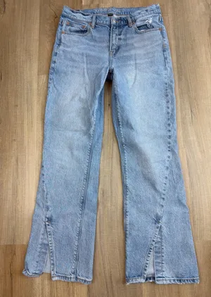 American Eagle 90s Bootcut Jeans Light Wash Split Hem 8 Short Real Good Stretch thumbnail 1