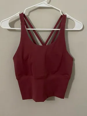Burgundy Strappy Crop Sports Bra Top thumbnail 1