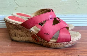boc Red Pink Cork Wedge Slide Sandals Size 8 thumbnail 1