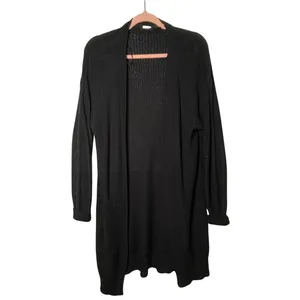 Black Open Front Long Cardigan Sweater Women’s Size Large thumbnail 4