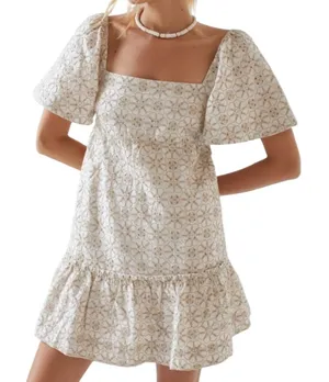 Anthropologie Maeve Smocked Tunic Floral‎ Embroidered Mini Dress Ivory Size XXS thumbnail 1