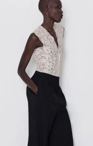 ZARA | Cream lace thong bodysuit thumbnail 6