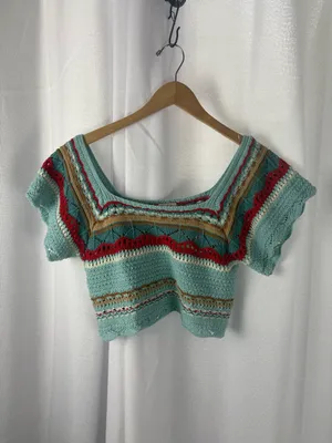 POL‎ Women's Colorful Crochet Crop Top Size Small Hand Made EUC thumbnail 3