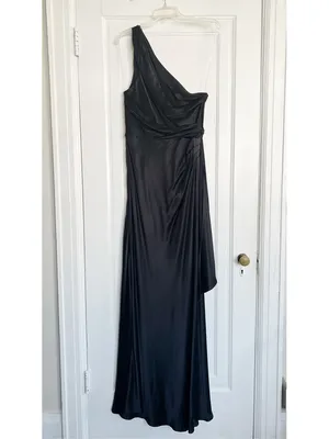 Meshki • Calliope One Shoulder Maxi Dress gown black satin formal evening draped thumbnail 11