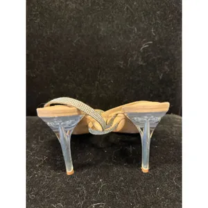 Steve Madden‎ Snappy Rhinestone Lucite Heel Sandals Tan Suede Crystal Strappy 9M thumbnail 4