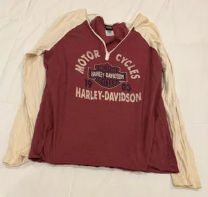 VTG Harley-Davidson Colorblock Raglan Long Sleeve Shirt Maroon Cream XXL thumbnail 1