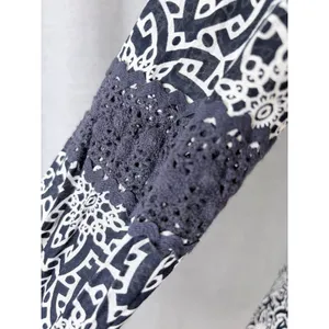 Tory Burch Navy White Geometric Crochet Tassel Blouse Size 10 Cotton Boho‎ Top thumbnail 6