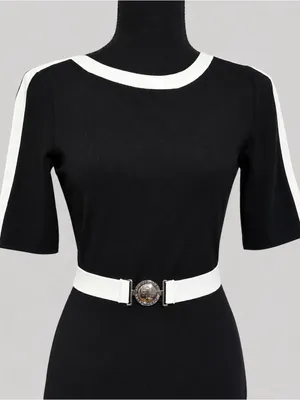 Lauren Ralph Lauren XS Black White Colorblock Belted Sheath Dress Stretch Knit thumbnail 2
