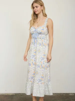 NEW Blu Pepper Blue Multi Floral Front Tie Midi Dress Large Sundress thumbnail 6